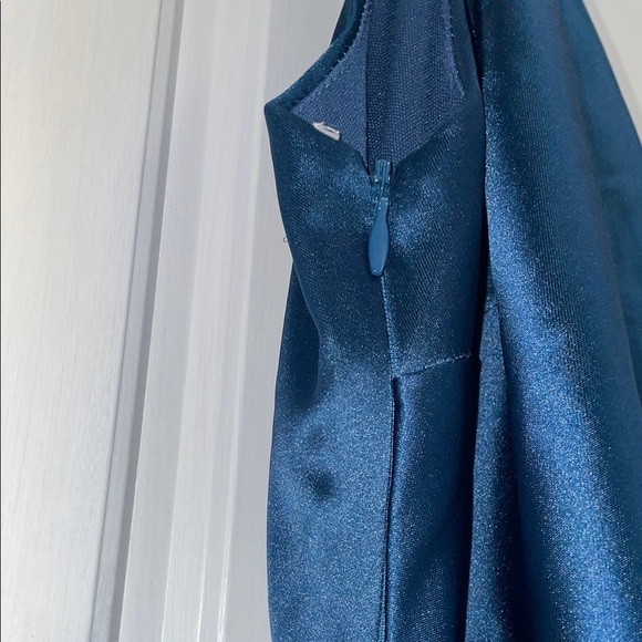 Lulu's Blue Slip Dress with Spaghetti Straps and Slit for Cocktail - Picture 5 of 6